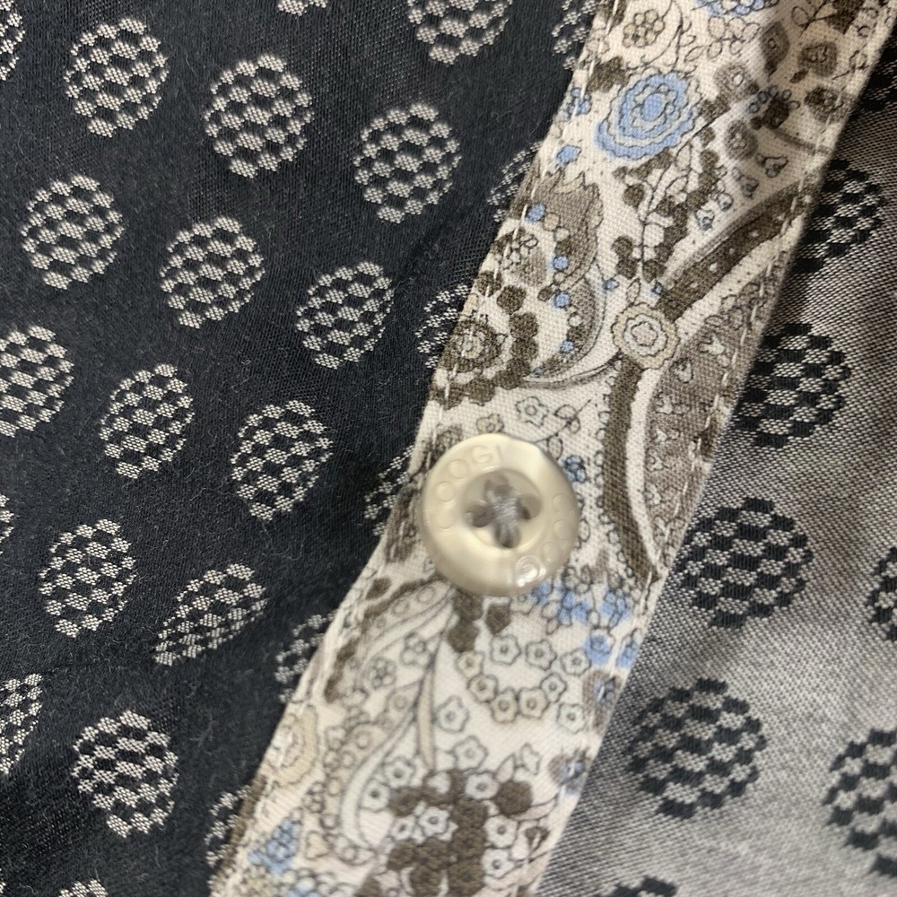 Coogi Luxe Button Down Shirt Mens M Grey Black Geometric Paisley Trim Designer - Picture 8 of 11